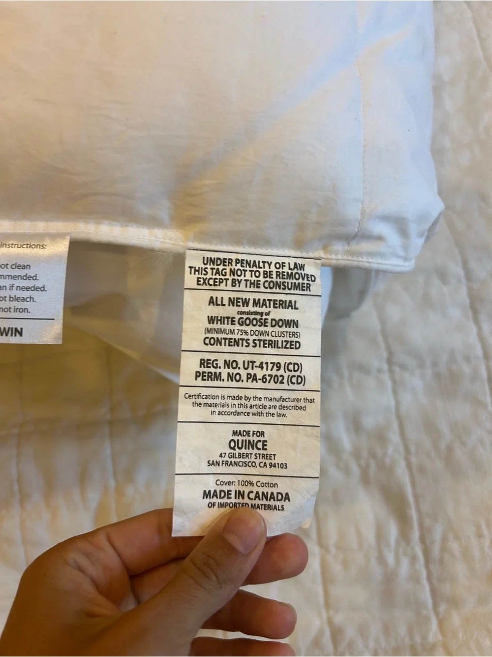 Quince White Goose Down Duvet Insert